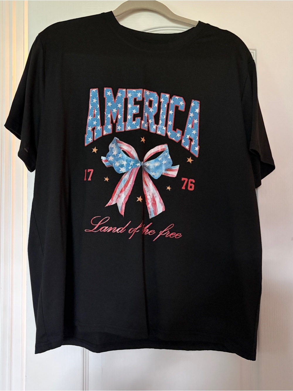 SHEIN Black Kids' America Graphic Tee with Red, White & Blue Bow